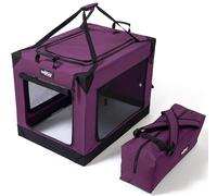 EliteField 4-Door Folding Soft Dog Crate (2-Year Warranty) with Aluminum Frame, Top Curtain, Carrying Bag, and Fleece Bed, Indoor & Outdoor Pet Home (48" L x 32" W x 34" H, Purple)