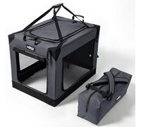 EliteField 4-Door Folding Soft Dog Crate (2-Year Warranty) with Aluminum Frame, Top Curtain, Carrying Bag, and Fleece Bed, Indoor & Outdoor Pet Home (42" L x 31" W x 32" H, Gray)