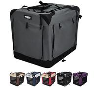 EliteField 4-Door Folding Soft Dog Crate with Curtains, Carrying Bag and Fleece Bed (2 Year Warranty), Indoor & Outdoor Pet Home (30" L x 21" W x 24" H, Gray+4 Door Curtains)