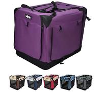 EliteField 4-Door Folding Soft Dog Crate with Curtains, Carrying Bag and Fleece Bed (2 Year Warranty), Indoor & Outdoor Pet Home (30" L x 21" W x 24" H, Purple+4 Door Curtains)