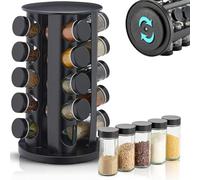 EliteHoff Spice Carousel, Rotating Round Spice Rack, Stainless Steel, Black (20 Jars)