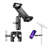 elitehood Aluminum Dual Ball Head Mic Stand Tablet Holder, Adjustable iPad Holder for Mic Stand Mount, Side Mount Microphone Music Stand Phone Holder Mount for iPad, iPhone,4.7-12.9in Tablets