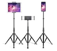 elitehood Aluminum iPad Stand Tripod, 65'' Adjustable Tablet Tripod Holder, 360 Degree Rotating iPad Holder Stand for Floor, Compatible with 4.7-13" Tablets and Phones- Black