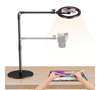 elitehood Heavy Duty Aluminum Overhead Phone Mount with Light, 10in Desk Overhead Light for Video Recording, 360 Degrees Swivel Tilt iPhone Holder for Filming, Cooking, Painting, and Meeting