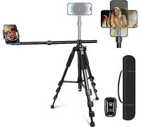 Elitehood iPhone Tripod for Overhead Video Recording [Heavy Duty & Ultra-Stable], 25in Horizontal Long Extendable Boom, 360° Rotation iPhone Tripod Stand with Remote, Vertical 71" Tall Phone Tripod