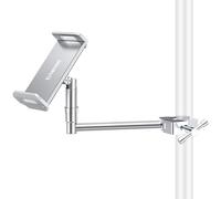 elitehood Metal iPad Holder for Mic Stand, Side Mount Tablet Microphone Stand Holder for Musicians, 360° Swivel Tilt Adjustable Microphone Tablet Mount for iPad, iPhone, More 4-13in Devices - Silver