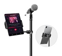 elitehood Metal iPad Holder for Mic Stand, Side Mount Tablet Microphone Stand Holder for Musicians, 360° Swivel Tilt Adjustable Microphone Tablet Mount for iPad, iPhone, More 4-13in Devices - Black