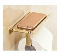 EliteKoopers 1Pcs Gold Wall Mounted Toilet Paper Roll Holder with Mobile Phone Storage Shelf Tray Rack for Home, Bathroom
