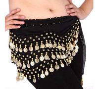 EliteKoopers 3 Rows Belly Dance Costume Belt Skirt Hip Wrap Outfit Gold Coin Bead Scarf (1 Pcs)