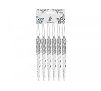 EliteKoopers Silver Acrylic Icicles Glitter Baubles Hanging For Xmas Tree Christmas Droplet For Decoration (6Pcs)