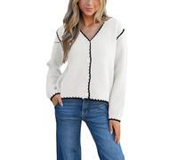 EliteLand Women's Open Front Cardigan Sweater Long Sleeve Button Down Thick Crewneck Causal Knit Lady Coat, White, XL