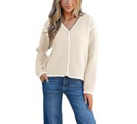 EliteLand Women's Open Front Cardigan Sweater Long Sleeve Button Down Thick Crewneck Causal Knit Lady Coat, Apricot, XL