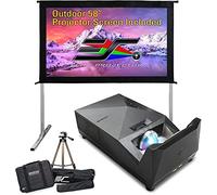 EliteProjector Ultra Short Throw Portable Outdoor Projector with Free 58" Foldable Screen for Home Theater, Waterproof, 1080p, 1500 Lumens, Bluetooth and Built-in Battery, Compatible with iOS TV Stick