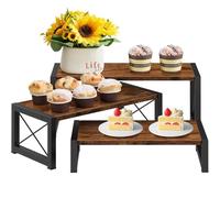 ELITEROO 3 Tier Cupcake Stand & Wood Display Risers, Dessert Stands for Cup Cake or Food, Riser Display Stand for Perfume Collectibles, Tiered Shelf Organizer for Market Retail Vendors, Rustic Brown