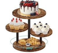 ELITEROO 4 Tier Round Cupcake Tower Stand for 50 Cupcakes, Wooden Rotatable Cake Stands with Tiered Tray, Farmhouse Wood Dessert Display Platter for Birthday Graduation Baby Shower Wedding Tea Party
