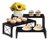 ELITEROO Black 3-Tier Wooden Cupcake and Dessert Display Stand, Multi-Tier Riser for Cupcakes, Food, Perfume, Makeup, Dolls, Collectibles, and Market Vendor Retail Shelf Organizer