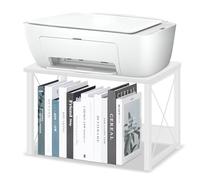 ELITEROO Desktop Printer Stand with Storage, Printer Stand Shelf Desk Organzier for Home/Office, Modern Wood Printer Riser Under Desk Small Table for Printer Fax Machine Copier Scanner (White)