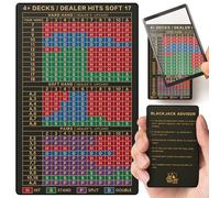 EliteSign Blackjack Strategy Card - Metal Basic Strategy Blackjack Card with Magnifying Lens, Pocket-Sized Tips Allowed at Black Jack Table in The Casino 4+ Decks Hit Soft 17 with Leather Sleeve
