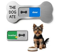 EliteSign Dog Feeding Reminder Supplies with Magnet, Bone-Shaped Design Brushed Silver, Acrylic Pet Tracker for Breakfast & Dinner, Feed Slider with Bone Pattern, 2 Stickers 5.5 x 2.6inch