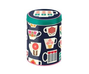 Elitetins Kate Rhees Teacup Tin Round Caddy, Decorative Storage Container, 106mm Diameter x 150mm Height, Floral Teacup Design