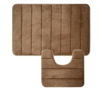 Elito Home & Garden Luxury 2pc Non-Slip Bathroom Mat Soft Absorbent Memory Foam Easy To Clean Bath Mat (2pc Stripe Memory Foam Bath Mat Set (Champagne))