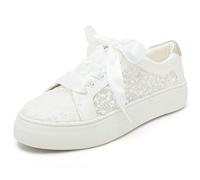 Elivandon 9993 Wedding Shoes Lace Bridal Sneakers 1.46" Platform Bride Tennis Shoes Sparkling Rhinestone Wedding Sneakers Colour Ivory,Size 8 UK/42 EU