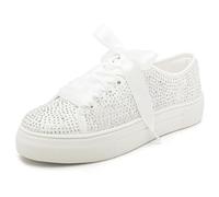 Elivandon 9995 Wedding Shoes Lace Bridal Sneakers 1.46" Platform Bride Tennis Shoes Sparkling Rhinestone Wedding Sneakers Colour Ivory,Size 5 UK/38 EU