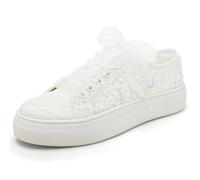 Elivandon 9996 Wedding Shoes Lace Bridal Sneakers 1.46" Platform Bride Tennis Shoes Sparkling Rhinestone Wedding Sneakers Colour Ivory,Size 5.5 UK/39 EU