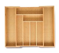 ELIVARA Bamboo & Rattan Expandable Drawer Organizer - Rustic Wood Utensil Holder, Cutlery Tray for Kitchen & Office - Adjustable Width 13" to 22", Size 13"x18"x2.6"