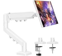 ELIVED Single Monitor Arm - Adjustable Gas Spring Monitor Stand for 13-32 Inch Screens up to 9KG, Ergonomic Desk Mount with Tilt, Swivel & Rotate, VESA 75/100mm, 2 Mounting Clamp, White, EV6013W