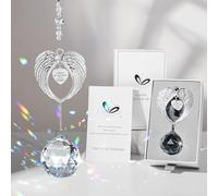 Elivida Hanging Ornament with 40mm Crystal Ball Rainbow Maker, Angel Wings Design, Sympathy, Mother’s Day, Farewell, Father's Day