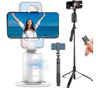 ELIVORZ Auto Tracking Phone Holder & 2-in-1 Extendable 62" Tripod-Selfie Stick Bluetooth Remote | AI 360° Gimbal Stabilizer For Smartphones | Adjustable, No App, For Streaming YouTube, TikTok (White)