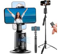 ELIVORZ Auto Tracking Phone Holder & 2-in-1 Extendable 62" Tripod-Selfie Stick Bluetooth Remote | AI 360° Gimbal Stabilizer For Smartphones | Adjustable, No App, For Streaming YouTube, TikTok