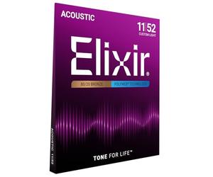 Elixir 11025 Strings 80/20 Bronze Acoustic Guitar Strings w POLYWEB Coating, Custom Light (.011-.052)