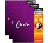 Elixir 11052 Acoustic 80/20 Nano Light 12-53 (3 Pack Bundle)