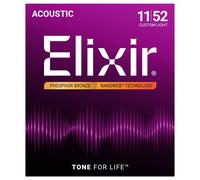 Elixir 16027 Strings Phosphor Bronze Acoustic Guitar Strings w NANOWEB Coating, Custom Light (.011-.052)