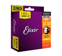 Elixir 16539 Nanoweb 12-53 Acoustic Guitar Strings X3 Set Offer 100% Genuine
