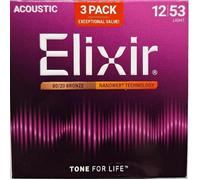 Elixir 80/20 Bronze Acoustic 12-53 3 Pack Guitar Strings