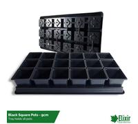 Elixir Garden Supplies Elixir Gardens 9 Cm Black Square Pots X 1800 + Carry Tray X 100