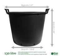 Elixir Garden Supplies Elixir Gardens Heavy Duty 130 Litre Tree & Shrub Patio Recycled Plastic Container Pots/tubs With Handles X10