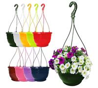 Elixir Gardens 25cm 6L Round Hanging Basket Pot Planter Many Colours to Choose From with Matching removable Hangers | Purple x 4