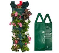 Elixir Gardens 3 x Hanging Flower Pouches | 9 Litre Capacity Strong Reuseable Green UV Resistant Plastic Planting Growbags (10 Pre-Cut Holes) for Flowers, Strawberry, Tomato, Chilli, Herbs & More