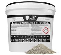 Elixir Gardens | COMPLETE WINTER LAWN Fertiliser Optimized For British Climate | Autumn and Winter Feed and Moss Treatment | 4-3-8 + 4Fe +Te | 1kg - 25kg Bags or Tubs | Treats 285sqm | 10kg Tub