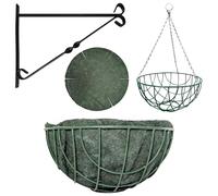 Elixir Gardens Green Hanging Basket Various Widths 12-18" Optional Liners and Brackets | 14" with Liner and Bracket x4