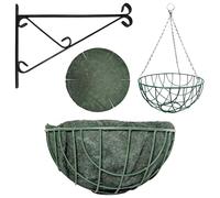 Elixir Gardens Green Hanging Basket Various Widths 12-18" Optional Liners and Brackets | 16" with Liner and Bracket x2