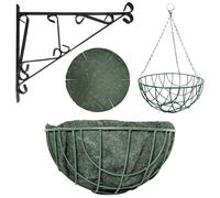 Elixir Gardens Green Hanging Basket Various Widths 12-18" Optional Liners and Brackets | 18" with Liner and Bracket x2