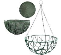 Elixir Gardens Green Wire Hanging Basket with Jute Liner | 12, 14, 16 & 18 inch Diameters Available in Quantities of 1-36 | Strong and Durable Coated Metal Flower Pot | 6 x 14/35cm Basket & Liner