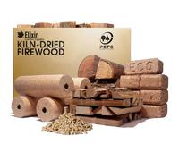 Elixir Gardens Kiln Dried Firewood | Round Birch Briquettes | Premium, Recycled Compressed Wood Heat Fuel Logs for Stoves, Log Burners & Open Fires | 5 Pack x 2