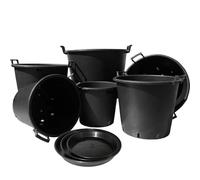 Elixir Gardens Large Plastic Recycled Plastic Plant Pot With Handles | 30, 35, 50, 75, 90, 110 & 130 L Sizes with Optional Saucers | Tree, Shrub & Garden Container/Feed Bucket | 50 Litre + Saucers x 5