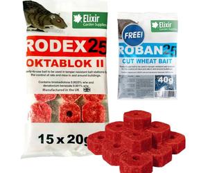 Elixir Gardens Rodex25 Oktablok Rat & Mouse Poison Poisoning/Killer | Strongest Publicly Available | Includes Roban 40g with Each Oktablok Pack | 3 Packets